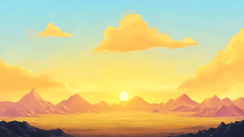 Solstice hush over tangerine-peaked mountain horizon.