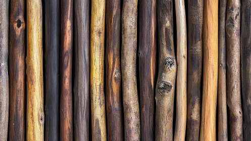 Rustic wooden sticks arranged vertically in natural, earthy style.