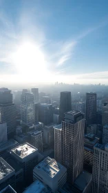 High-rise office district under strong low morning sun.