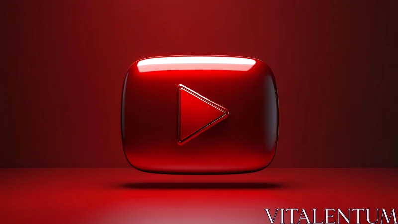 Glowing Red Play Button on Deep Crimson Background.