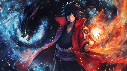 Stormfire warrior balancing raging fox and swirling flames.