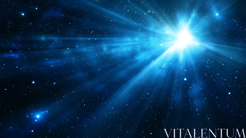 Stellar burst radiating luminous blue rays across space.