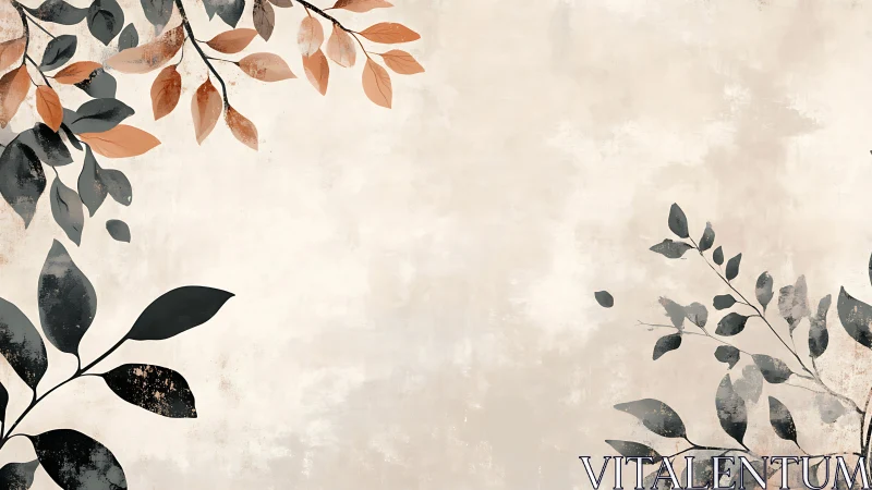 Minimalist botanical leaves over textured neutral backdrop.