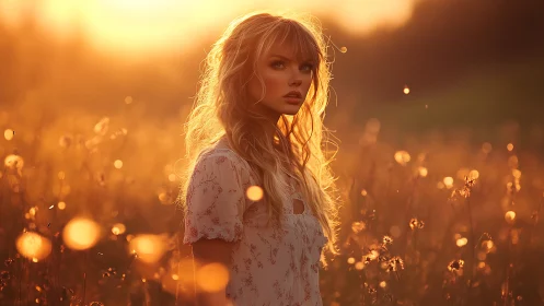 Golden hour portrait in glowing summer meadow light.