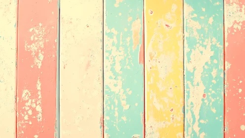 Weathered pastel timber planks with peeling paint stratification.