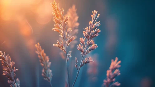Shallow depth of field captures backlit grass seed heads in bokeh glow