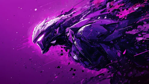 Neon panther mech exploding through ultraviolet stardust.