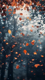 Vertical forest study with suspended autumn foliage cascade.
