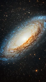 Spiral galaxy glows with dust lanes and dense starfield