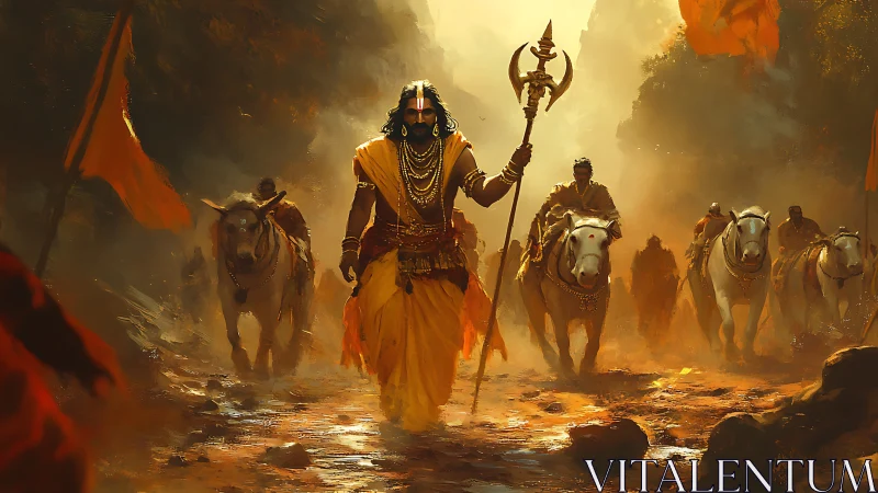 Warrior priest leads sacred procession through golden dust