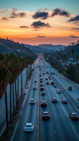 Golden hour highway glow under soft California sunset skies.