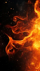 Flowing Fire Abstract Against Starlit Void.