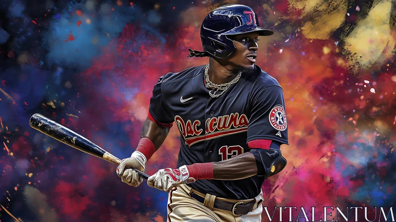 Baseball slugger waits on pitch amid explosive color storm