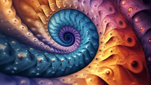 Colorful spiral dreamscape of swirling fractal waves.