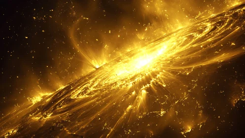 Luminous golden accretion structure with radiant filaments.