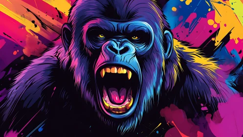 Neon gorilla roar explodes through vivid abstract graffiti.