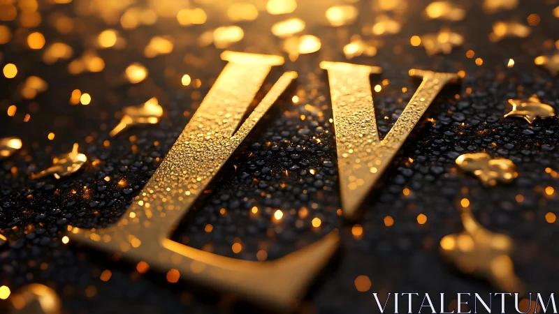 Golden LV Letters with Sparkling Bokeh and Luxurious Style.