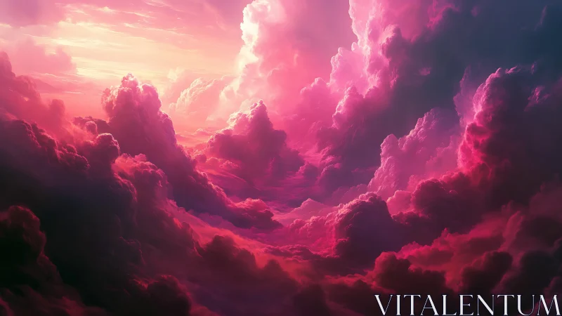 Dreamy pink cloudscape glowing with soft sunset light.