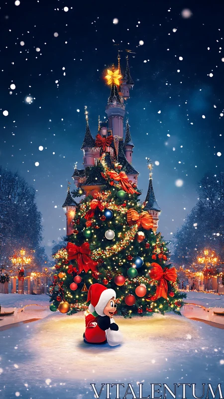 Snow-kissed castle watches a tiny Santa hero guard Christmas