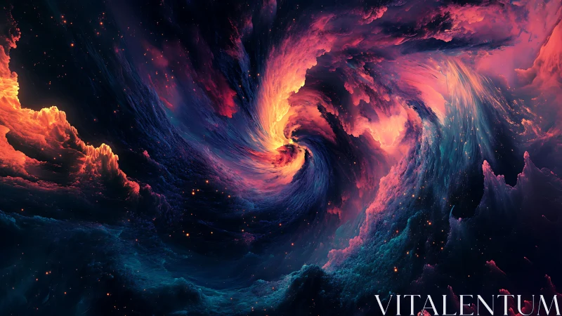 Volumetric nebular vortex with emissive magenta cyan plumes