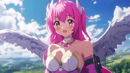 Skybright winged heroine laughs into the rushing daylight