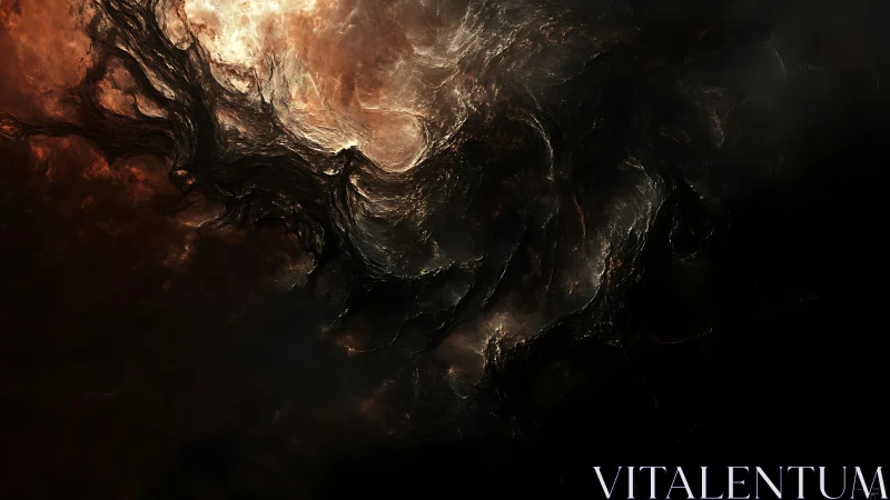 Cosmic storm nebula in swirling obsidian and ember light.