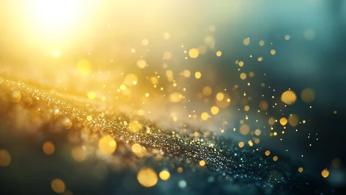Golden Bokeh Lights Over Abstract Surface, Dreamy Artistic Style.