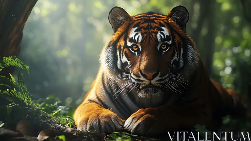 Jungle throne of the watchful tiger in painted sunlight.