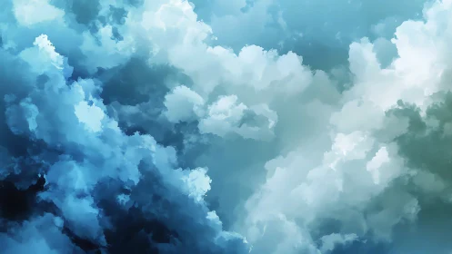 Layered digital cloudscape in blue and white gradients.