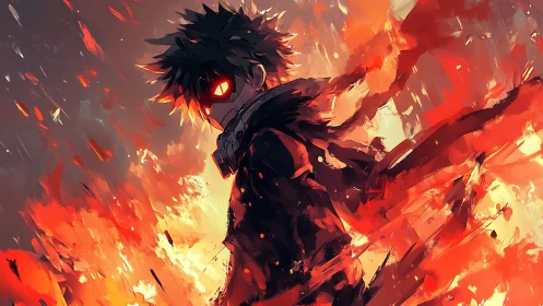 Ember-eyed antihero strides through shattering digital flame