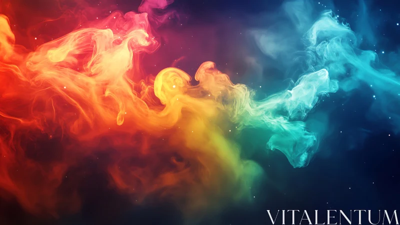 Colorful cosmic clouds swirling through a dreamy night sky.