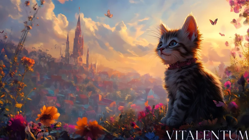 Whisker-Crowned Wanderer Surveys Blossom-Draped Kingdom.