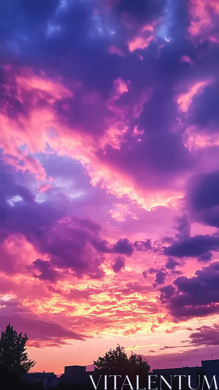 Photorealistic magenta sunset sky with dramatic cloud layering.