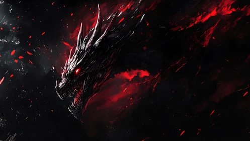 Infernal dragon head emerging from blazing red void.