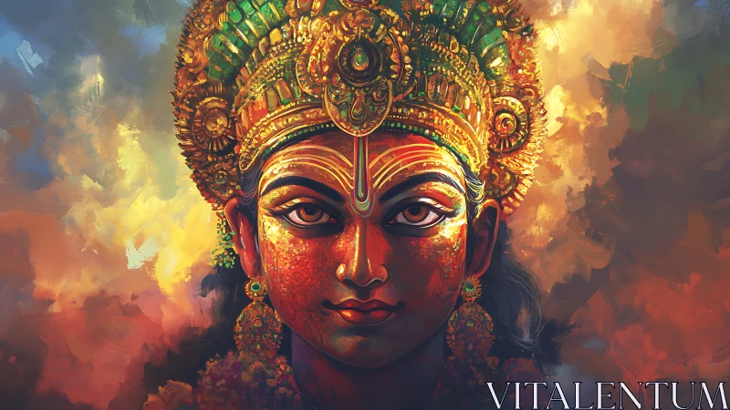 Divine goddess portrait glows in vivid sacred colors.