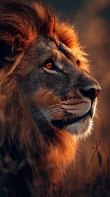 Side-lit lion portrait reveals detailed fur structure and warm bokeh