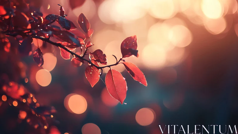 Backlit crimson foliage with shallow depth-of-field bokeh.