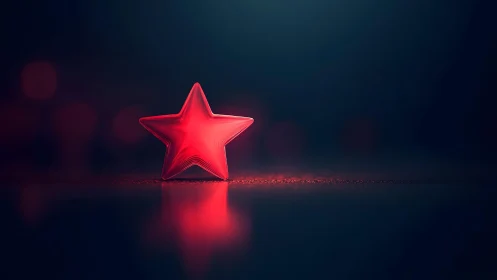 Vibrant Red Star on Glossy Surface with Dark Moody Background.