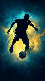 Electric soccer moment captures a player mid-air in motion