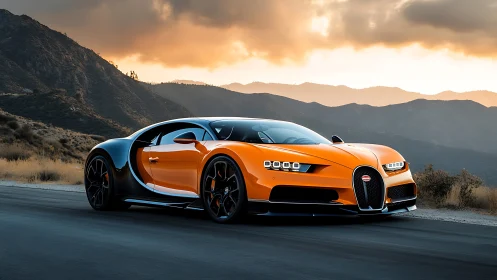 Sunlit orange supercar glides confidently along a mountain road