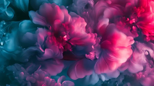 Abstract digital macro view isolates layered fluid blooms