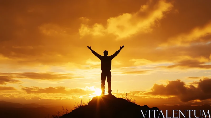 Sunlit mountaintop moment of joy and quiet celebration.