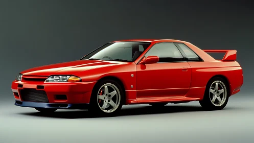 Iconic red sports coupe stands poised in a studio spotlight