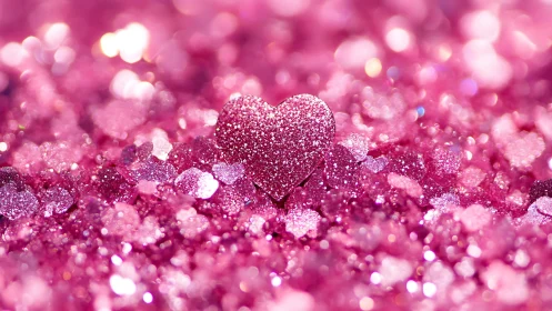 Glitter heart rising from a pink galaxy of sparkling light.