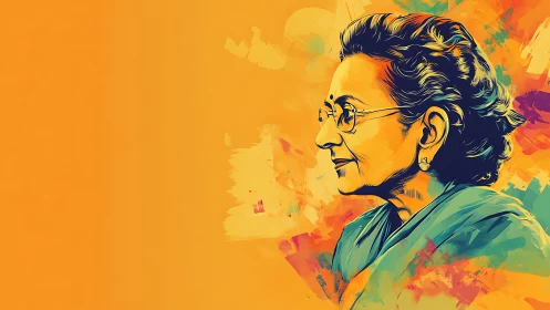 Elderly Woman Portrait in Vibrant Digital Watercolor Style.