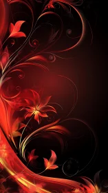 Flaming scarlet floral swirls in luminous abstract bloom.