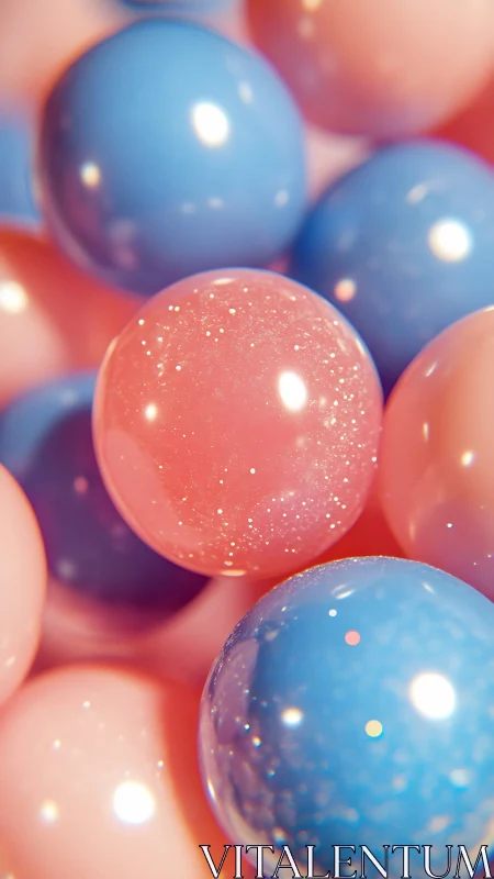Shimmering pink and blue spheres in glossy close-up cluster.