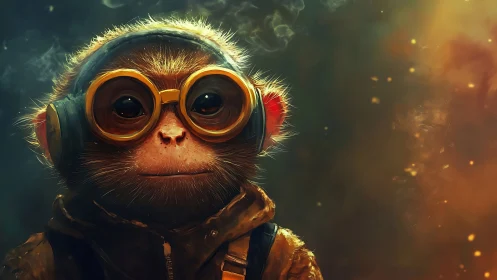 Skybound goggle monkey listens for distant solar storms.