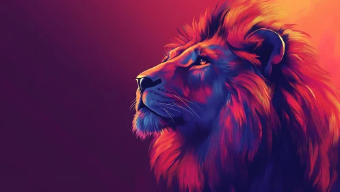 Radiant lion portrait glowing with bold sunset colors.