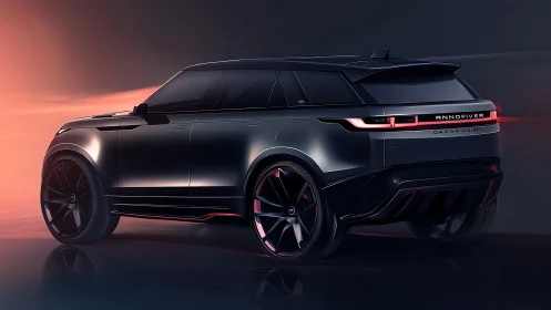 Midnight SUV concept car slices through a neon dusk horizon